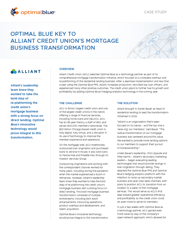 Optimal Blue Key to Alliant Credit Union’s Mortgage Business Transformation